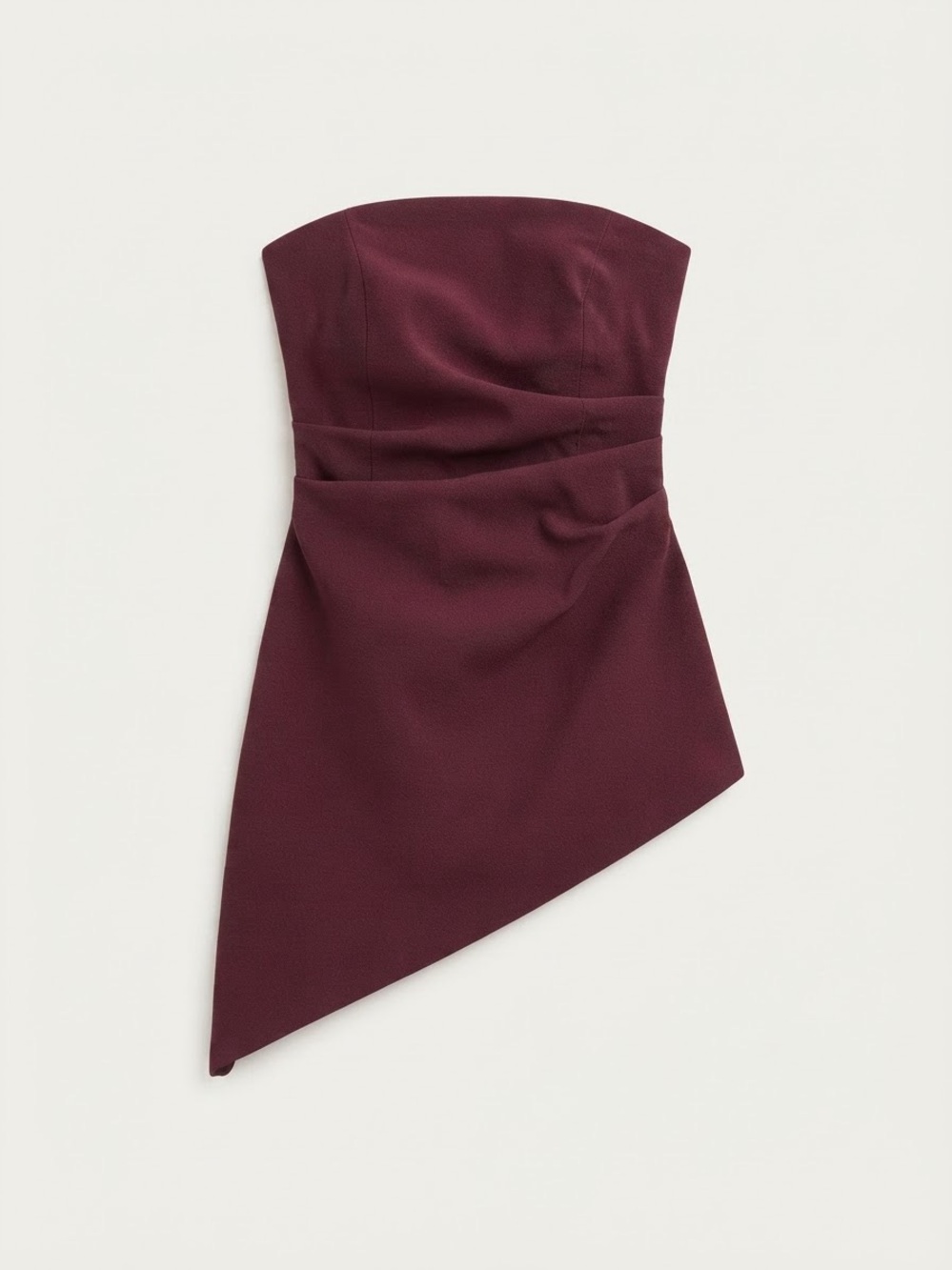 Zara| Burgundy Mod Strapless Asymmetric Ruched Top Blouse Sz M